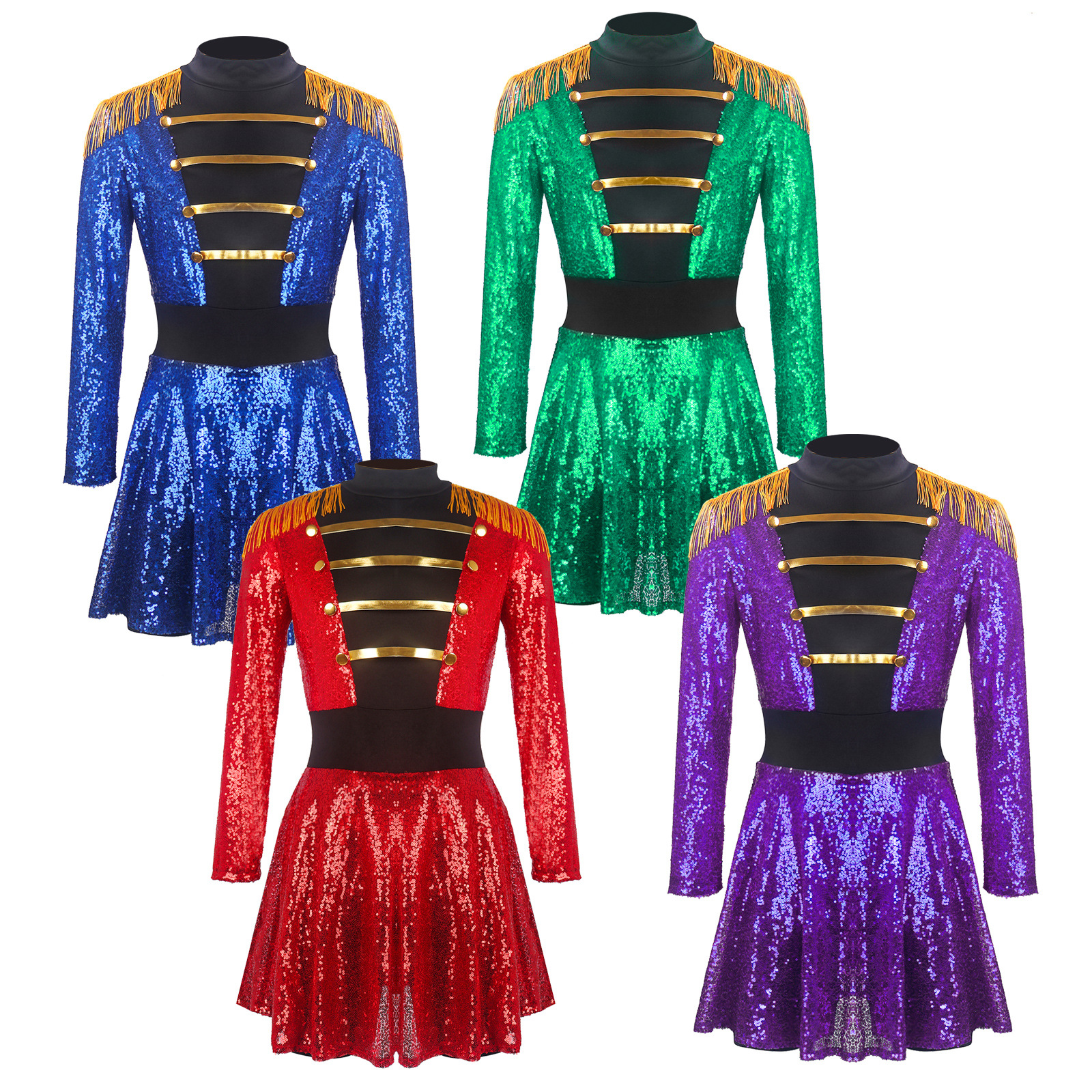 Glitter sequin long-sleeved tassel dress circus leader cosplay role-play performance costume