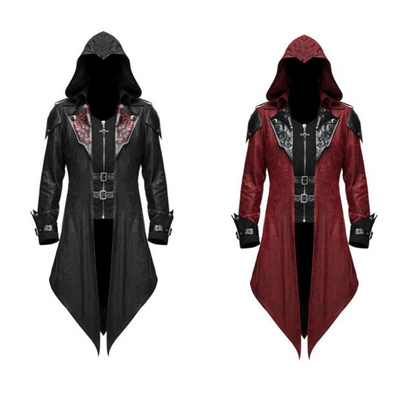 Halloween Costumes Men's Patchwork Jacket Tops Hooded Vampire Medieval Lord Cosplay