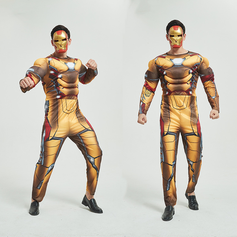 New Adult Yellow Iron Steel Hero Muscle Man Cosplay Costumes