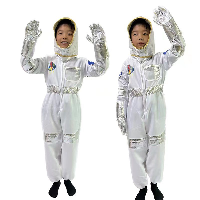 Space Astronaut Cosplay Costumes White Jumpsuit Headgear Gloves 3PCS Full Suits For Children