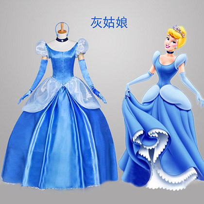 Movie Cosplay Costumes Ella Cinderella Disney Blue Princess Dresses Outfits