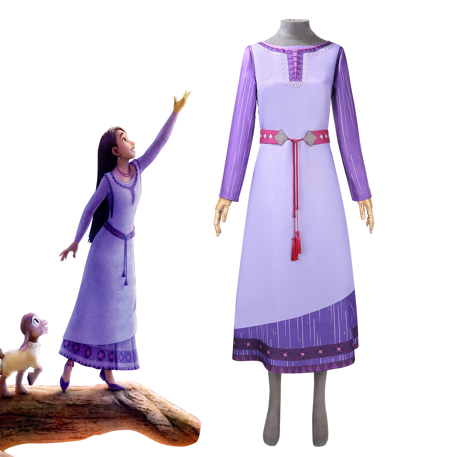 Disney Movie Wish Asha Cosplay Costumes Purple Dresses Belt Suits