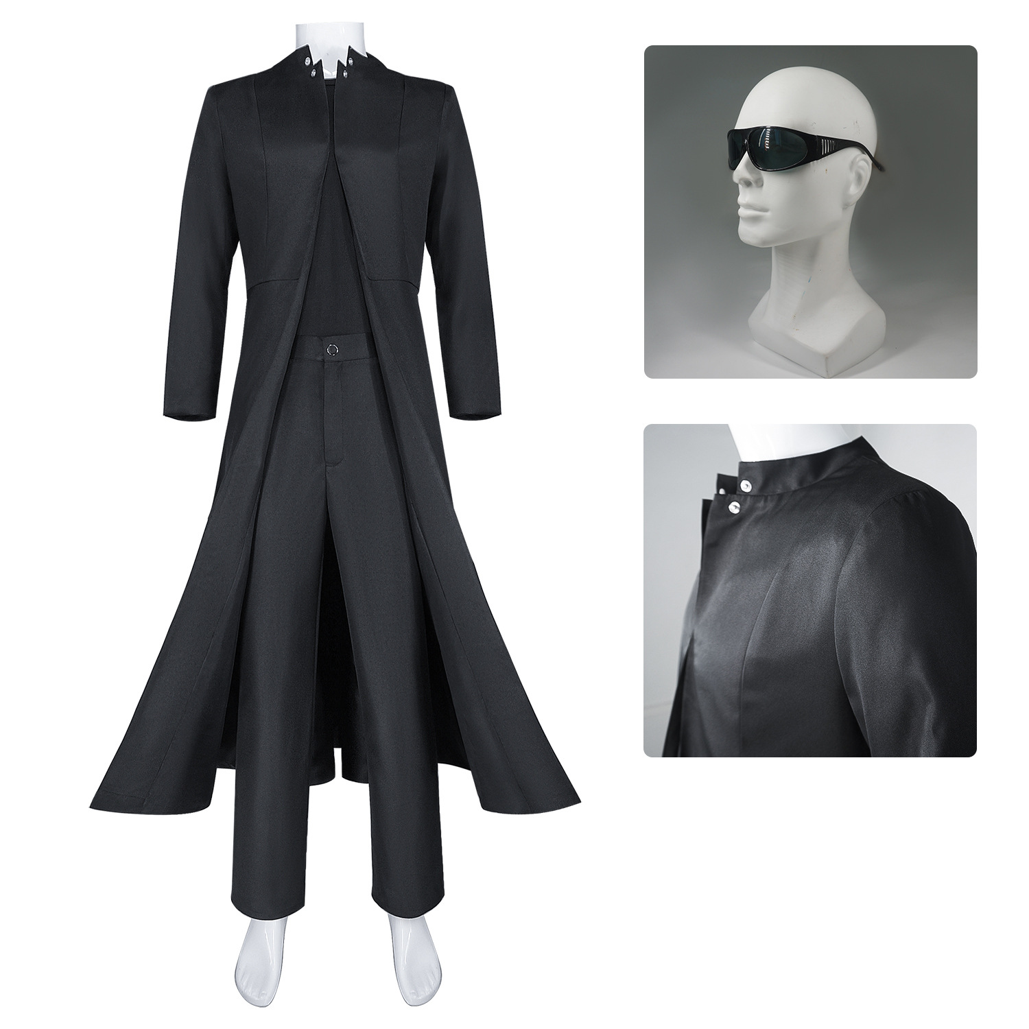 Movie Cosplay Costumes Neo Matrix Keanu Reeves Black Trench Coat Pants Sunglasses 3PCS Suits