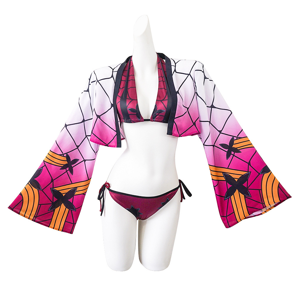 Anime Demon Slayer Cosplay Costumes Silk Soft Swimwear Daki Bikini Pink Swimsuits