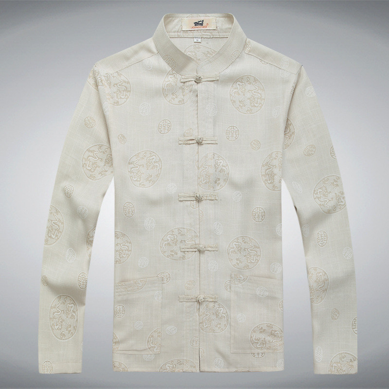 Middle-aged long-sleeved Chinese-style stand-up collar cotton linen Tang suits