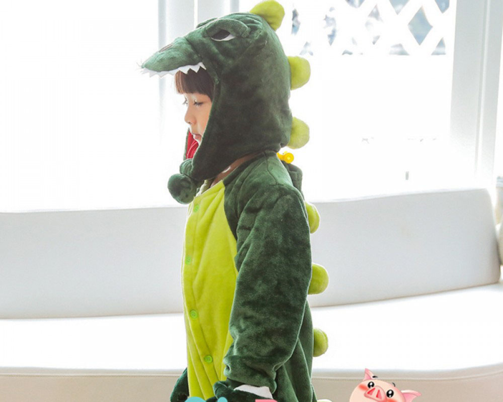 Green & Pink Dinosaur Onesie Pajamas for Kids Soft & Cozy Animal Costume