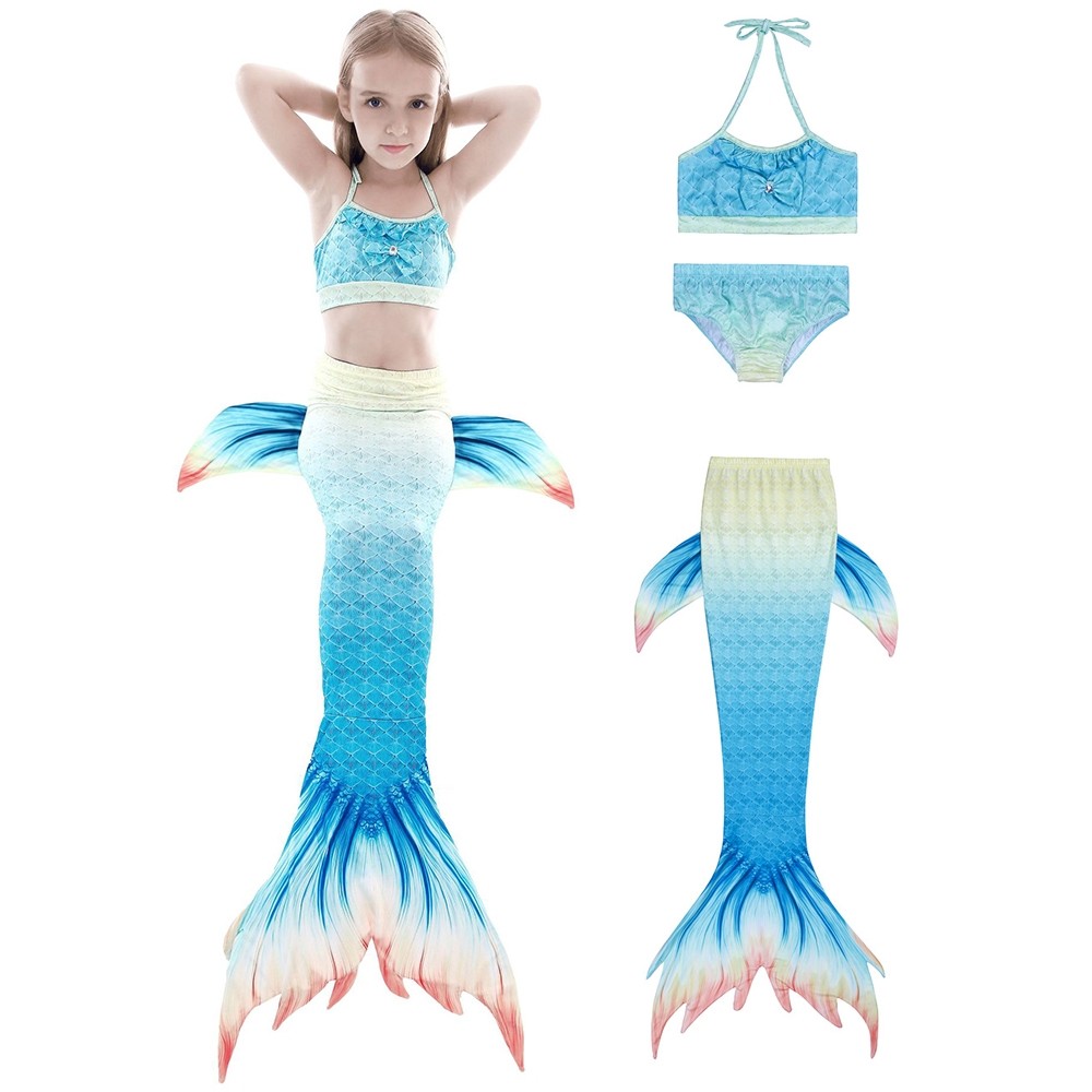 Kids Girls Swimmable Mermaid Tail For Pool Swimsuits Bikini Mermaid Costume