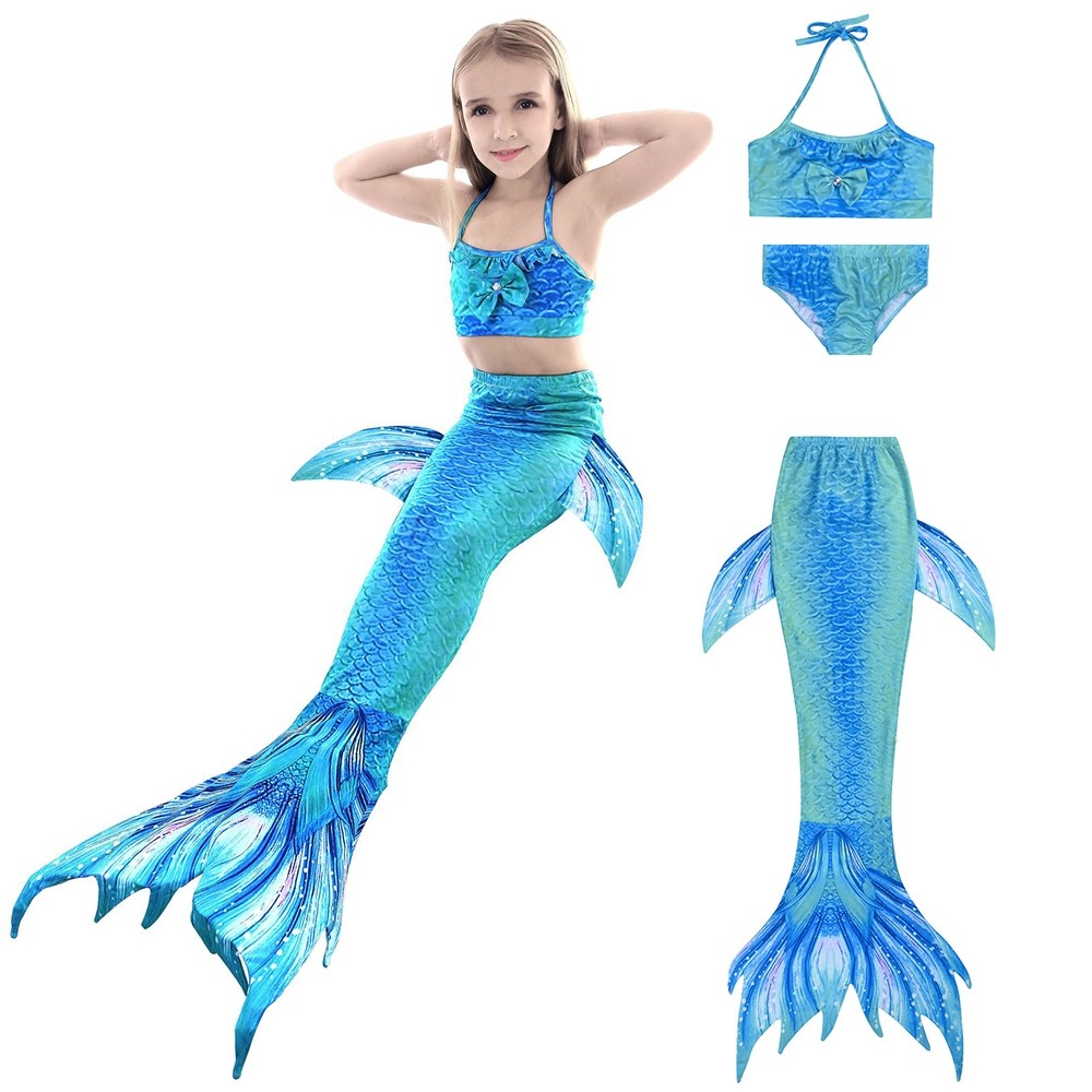 Swimmable Mermaid Tale For Kids Girls Swimsuits Bikini Mermaid Costume