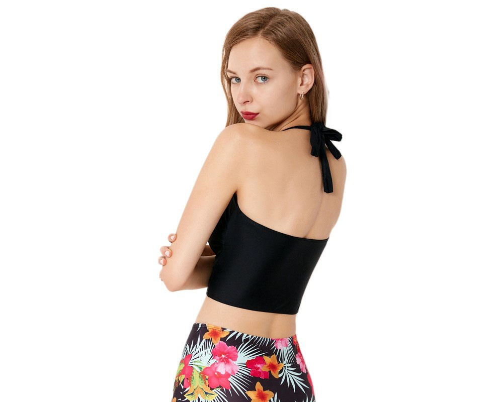 Black & Floral Swimsuits For Women Cheap Bathing Suits Tie Rope