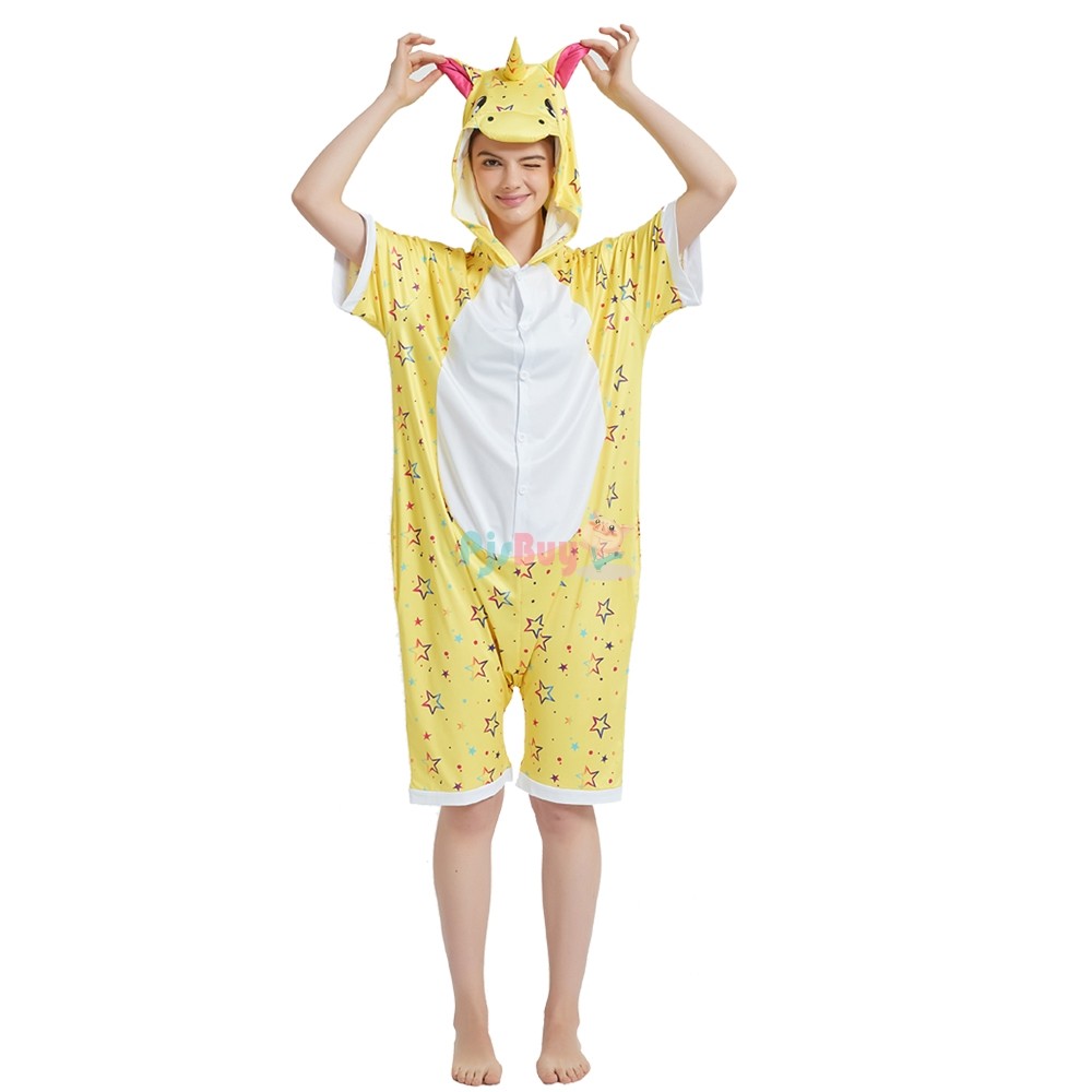 Yellow Unicorn Onesie Pajamas Short Sleeve