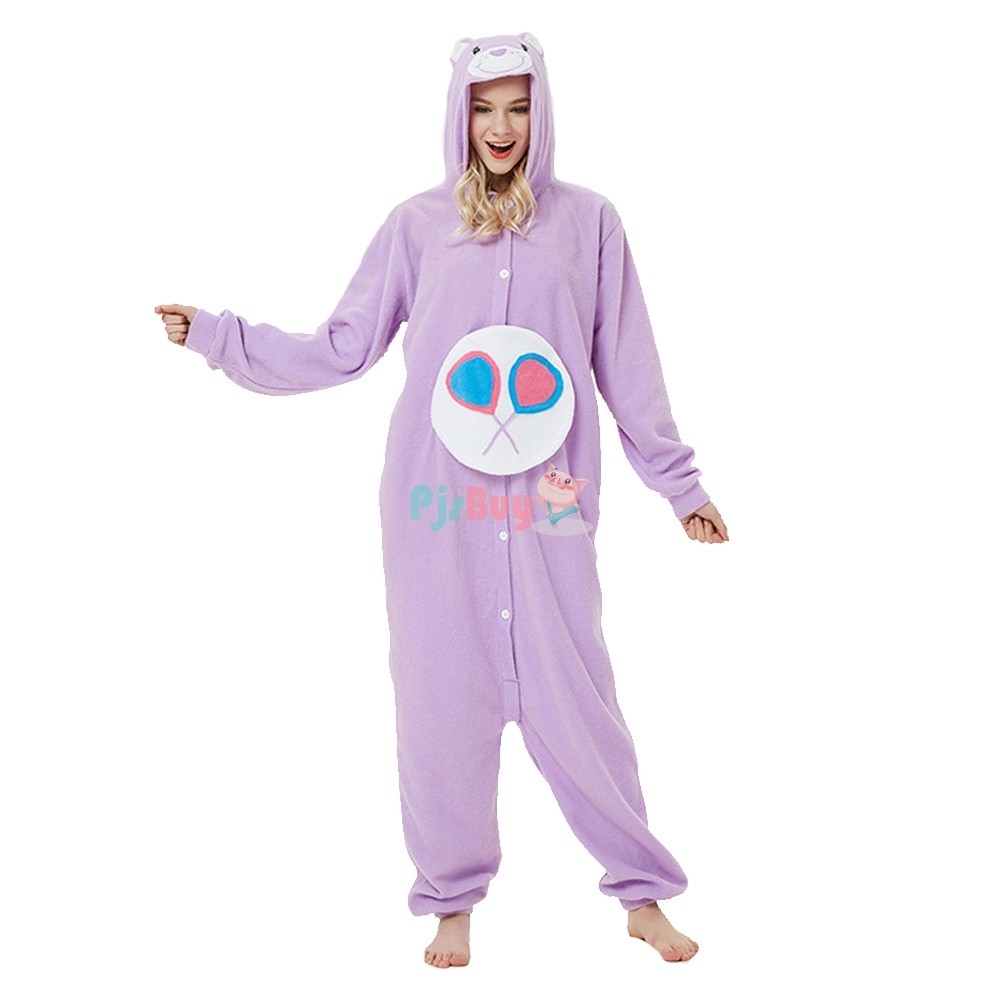 Purple Care Bear Onesie Pajamas Costumes Adult Animal Onesies Button Closure