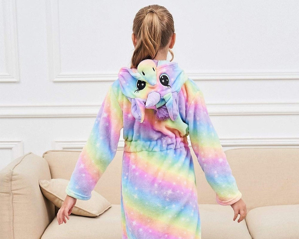 Soft Unicorn Hooded Bathrobe Sleepwear Unicorn Gifts for Girls Yellow Rainbow