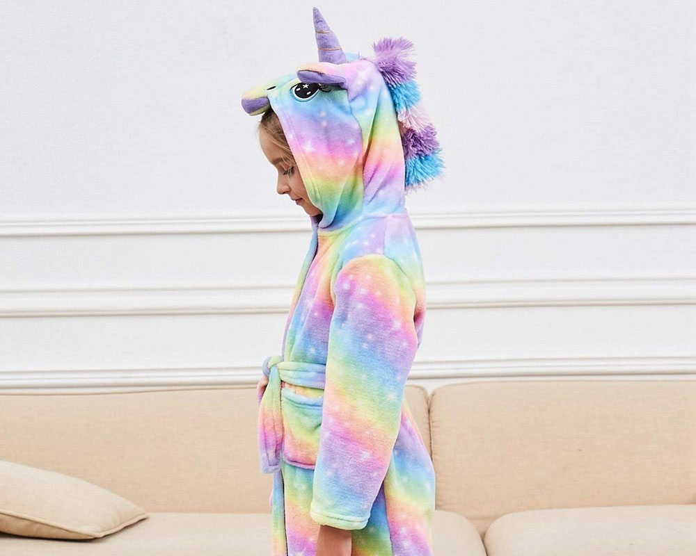 Soft Unicorn Hooded Bathrobe Sleepwear Unicorn Gifts for Girls Yellow Rainbow