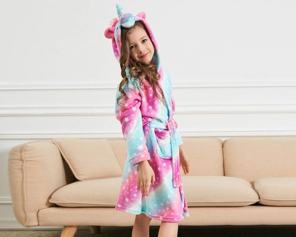 Soft Unicorn Hooded Bathrobe Sleepwear Unicorn Gifts for Girls Purple Rainbow