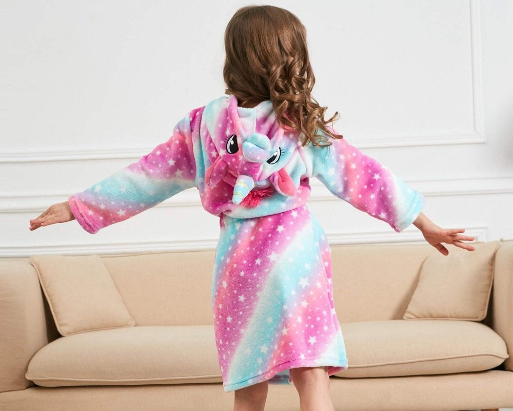 Soft Unicorn Hooded Bathrobe Sleepwear Unicorn Gifts for Girls Purple Rainbow