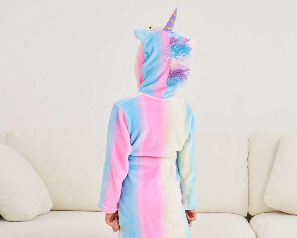 Soft Unicorn Hooded Bathrobe Sleepwear Unicorn Gifts for Girls Blue Rainbow