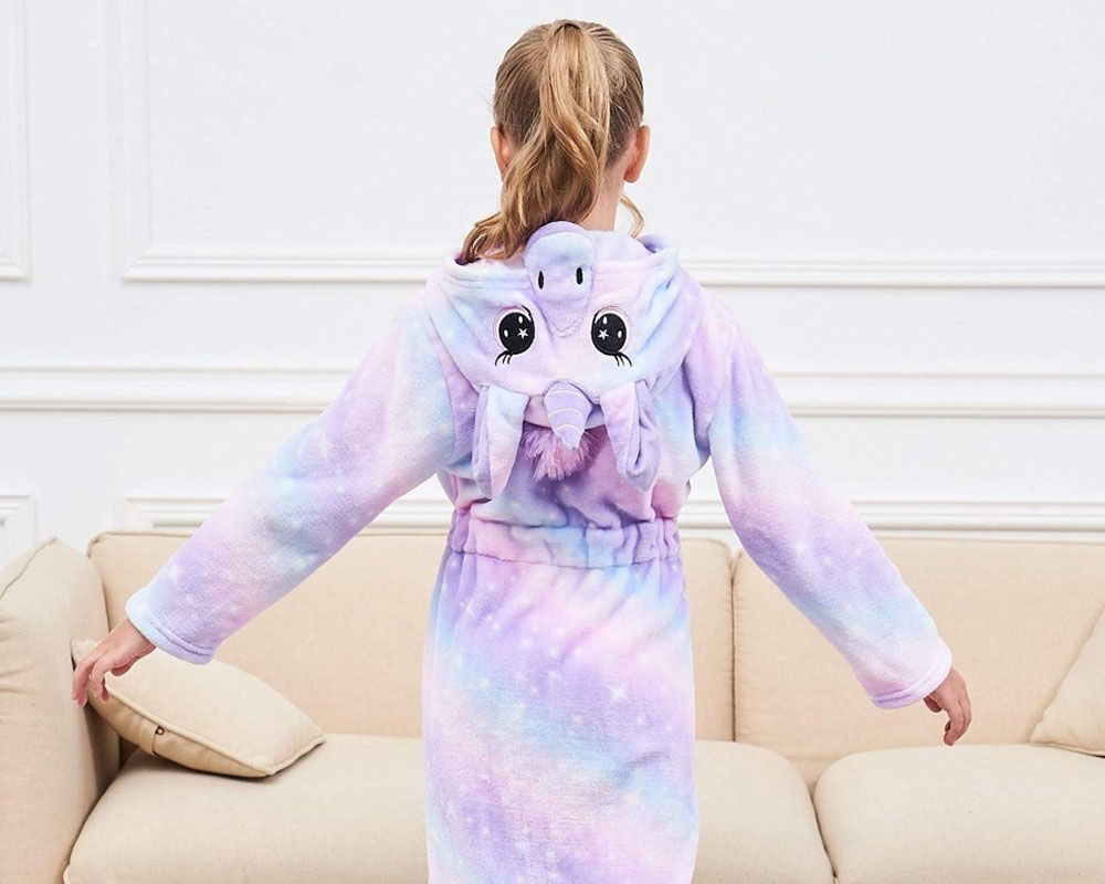 Soft Unicorn Hooded Bathrobe Sleepwear Unicorn Gifts for Girls Purple Star