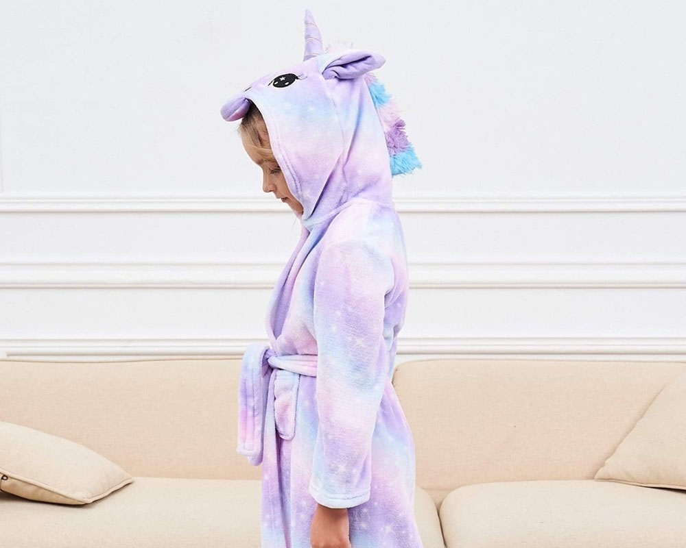 Soft Unicorn Hooded Bathrobe Sleepwear Unicorn Gifts for Girls Purple Star