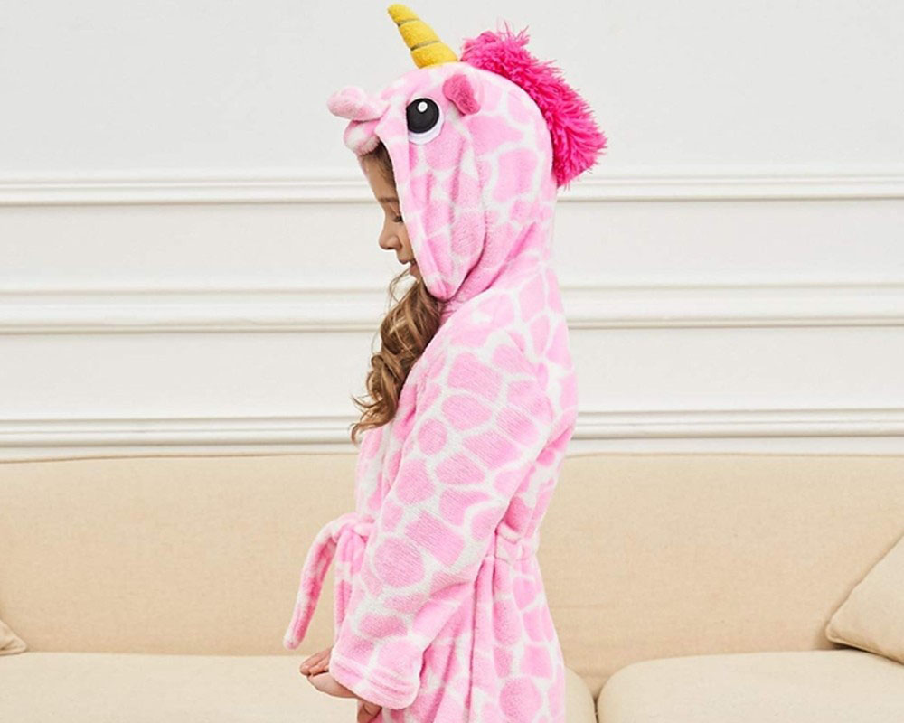 Soft Unicorn Hooded Bathrobe Sleepwear Unicorn Gifts for Girls Pink