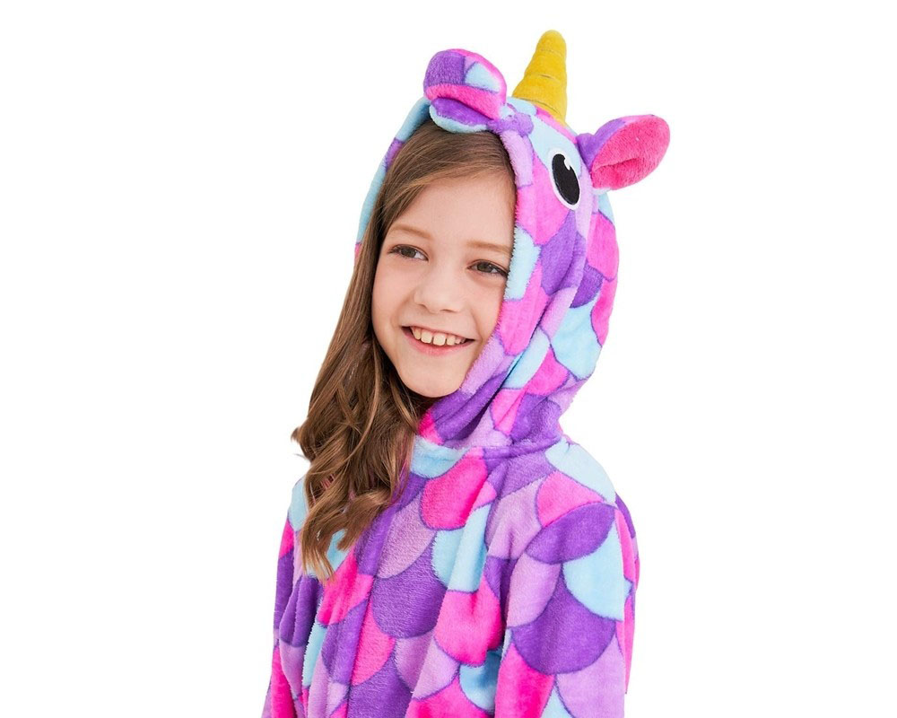 Soft Unicorn Hooded Bathrobe Sleepwear Unicorn Gifts for Girls Purple