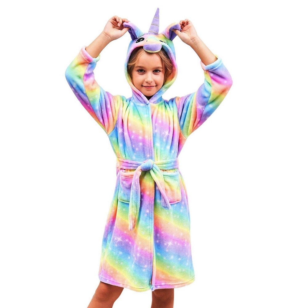 Christmas Holiday Unicorn Gifts for Girls Kids & Toddler Soft Unicorn Hooded Bathrobe Sleepwear