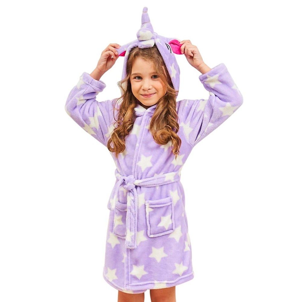 Christmas Holiday Unicorn Gifts for Girls Kids & Toddler Soft Unicorn Hooded Bathrobe Sleepwear