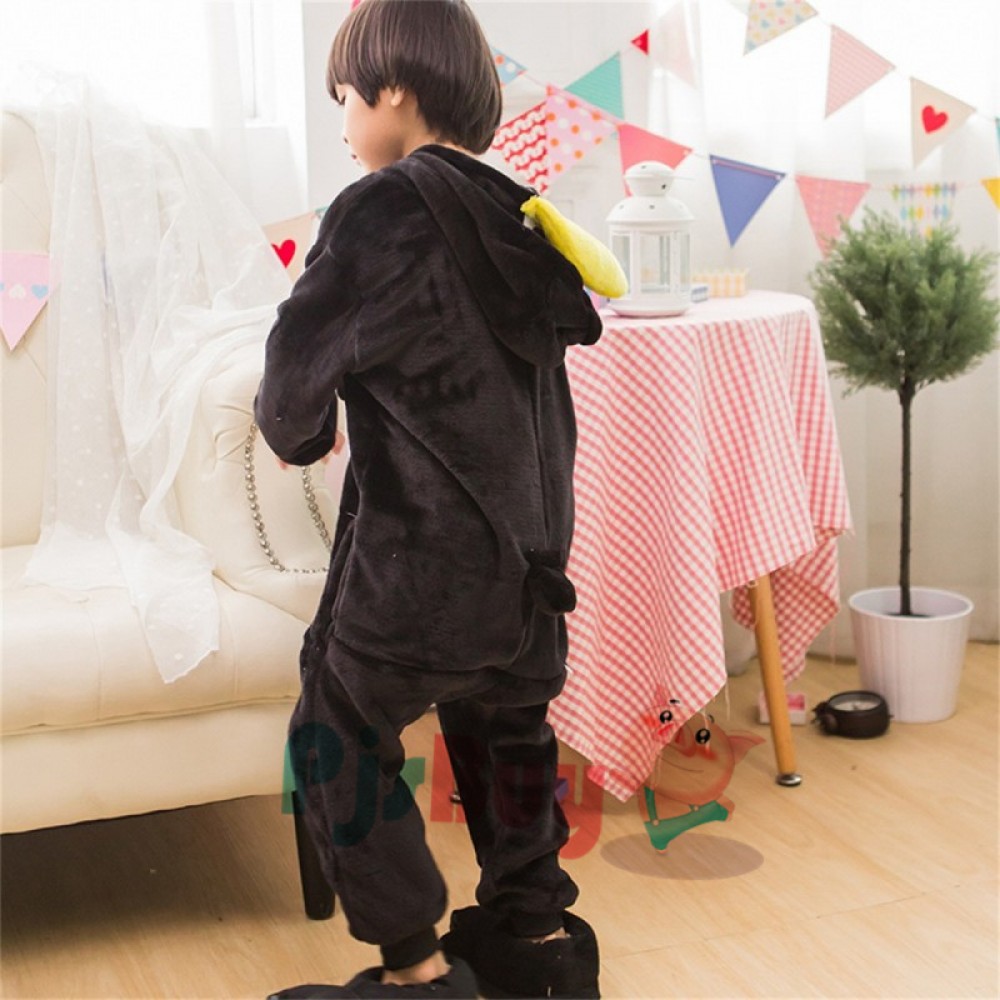Black Penguin Kids Flannel Animal Onesie Pajamas