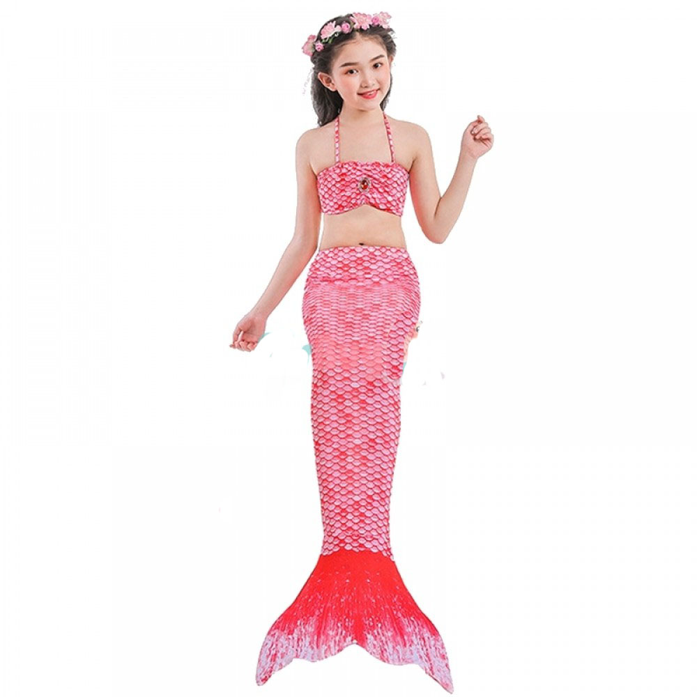 Red Mermaid Tails for Kids Monofin Can Be Added for Swimming