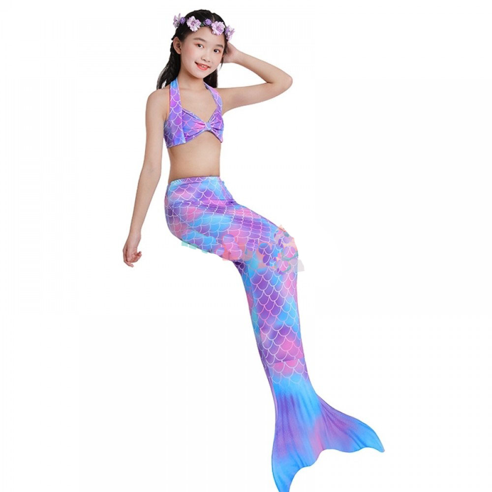 Purple Mermaid Tails for Kids Monofin Can Be Added for Swimming