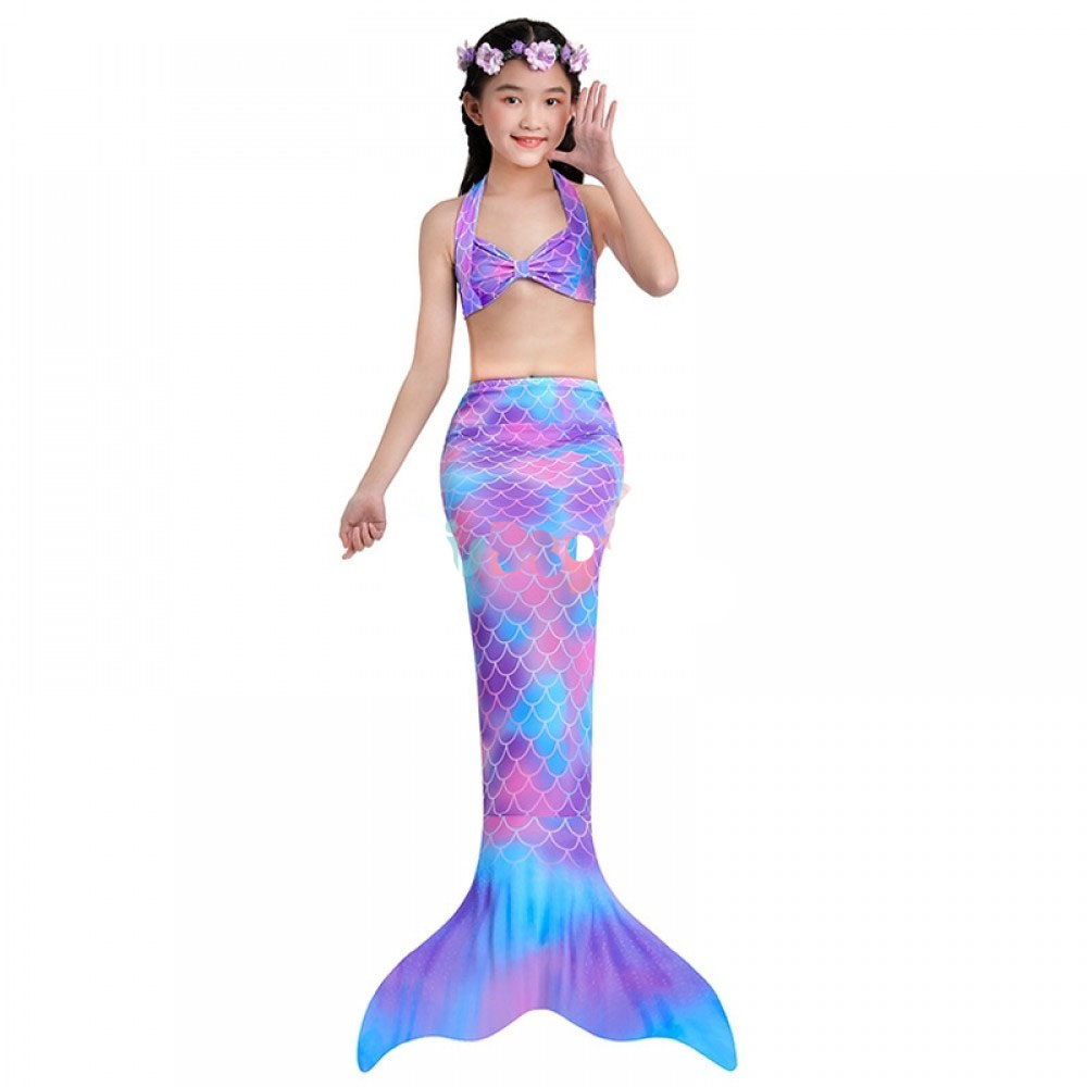 Purple Mermaid Tails for Kids Monofin Can Be Added for Swimming