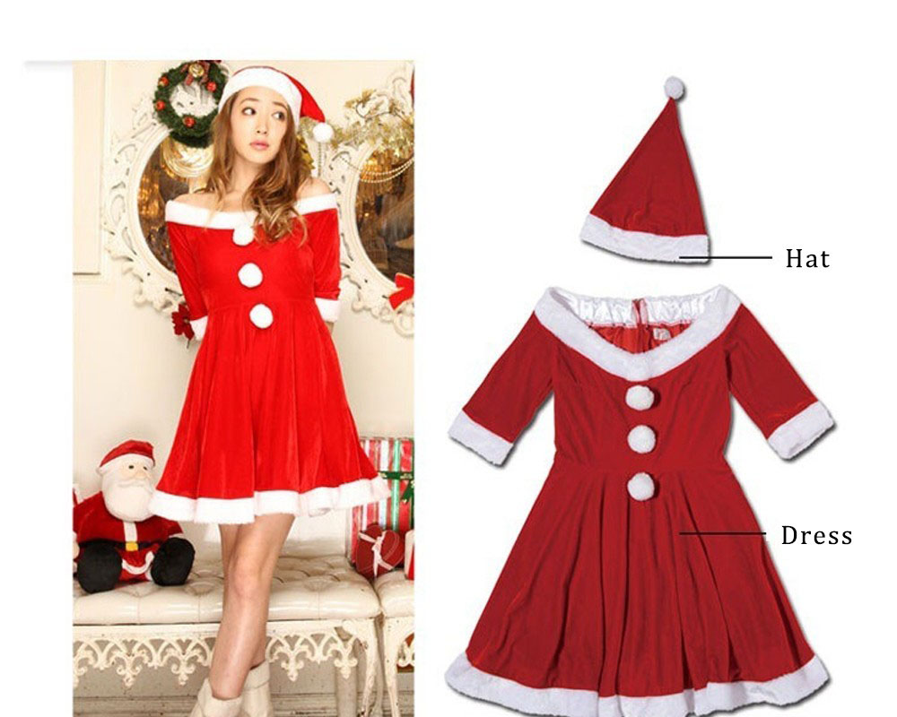 Womens Santa Dress Outfit Christmas Costume