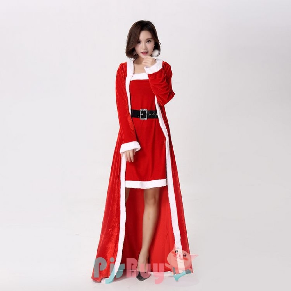Womens Santa Dress With Cloak Christmas Costumes