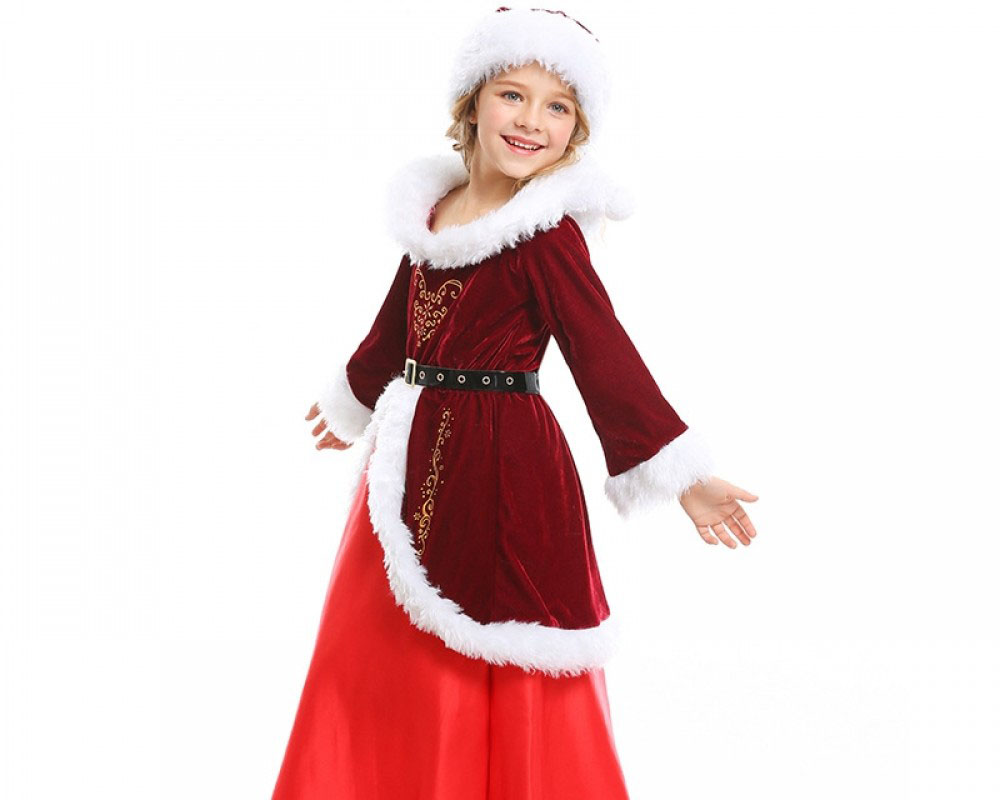 Girls Santa Dress Warm Kids Santa Costume