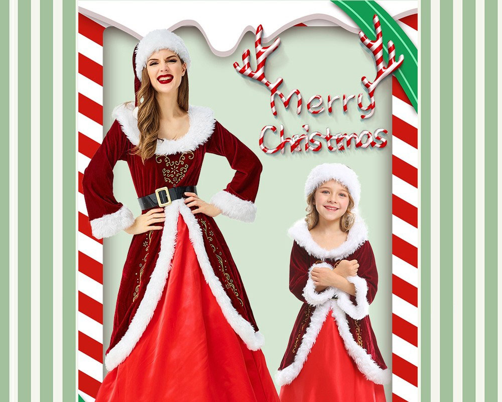 Mrs Claus Costume & Girls Santa Dress Christmas Costume Outfit