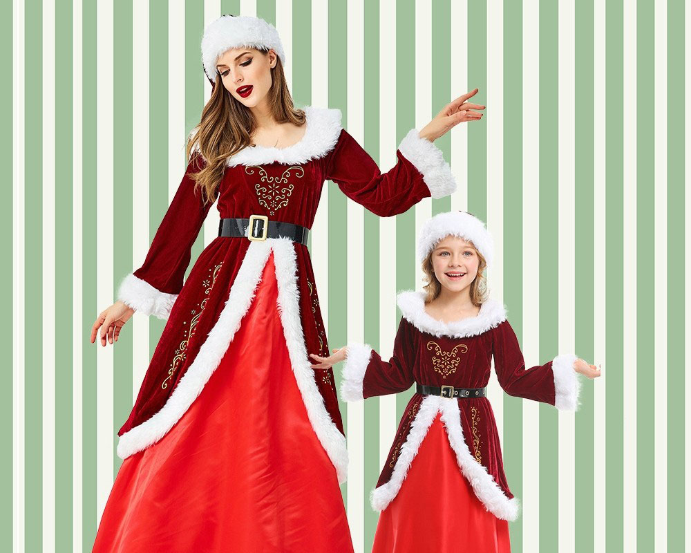 Mrs Claus Costume & Girls Santa Dress Christmas Costume Outfit