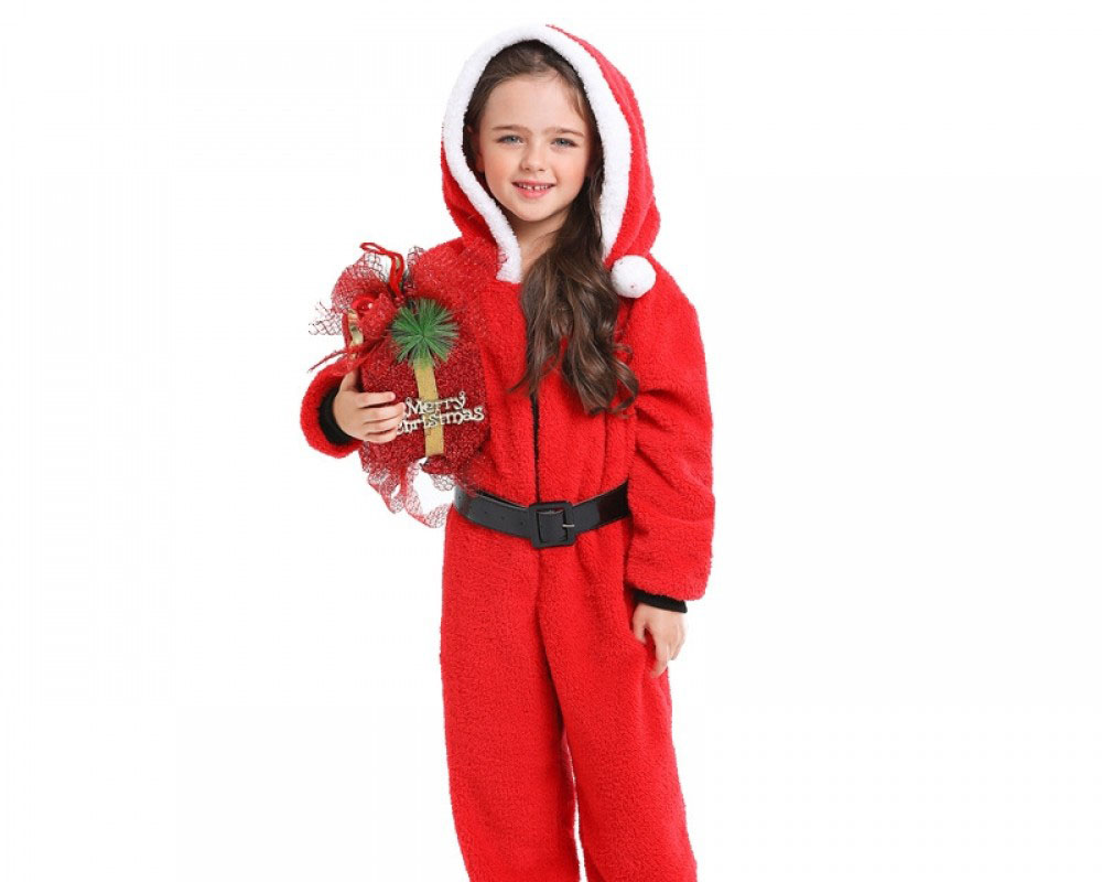 Girls Santa Suit Costume Outfit Christmas Party Onesie Red
