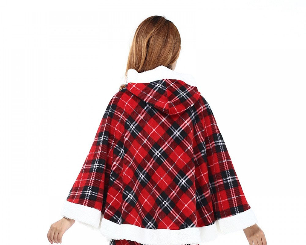 Womens Christmas Costumes Santa Outfit Red Plaid Cloak Sets