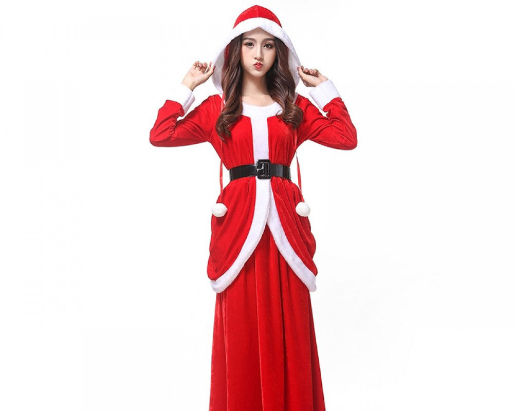 Mrs Claus Costume Santa Long Dress Christmas Party Outfit
