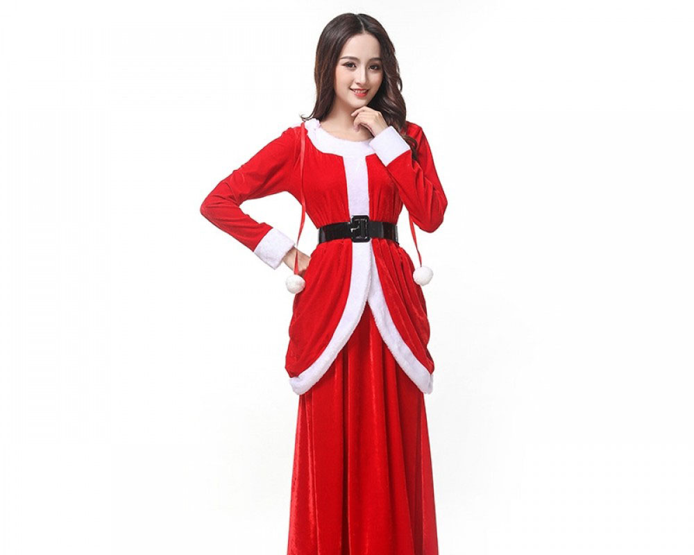 Mrs Claus Costume Santa Long Dress Christmas Party Outfit