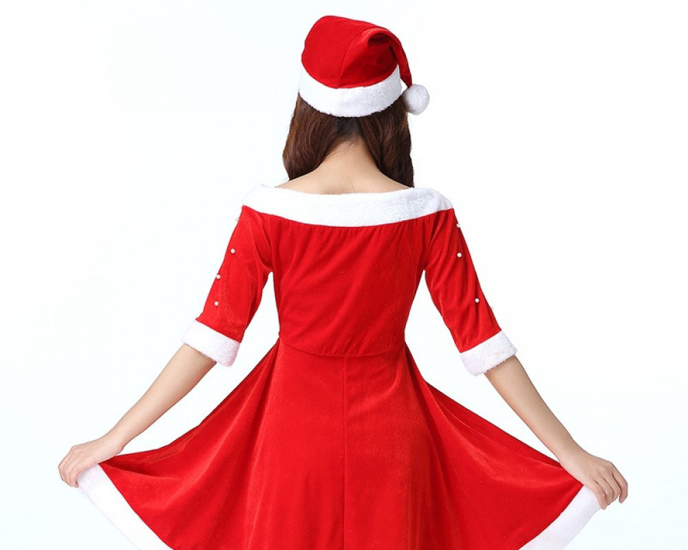 Womens Santa Dress off Shoulder Christmas Costumes For Adult