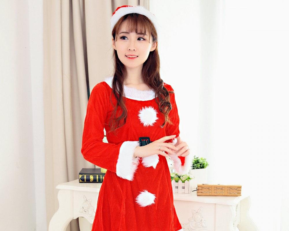 Womens Cute Santa Dress Christmas Party Costume Outfit