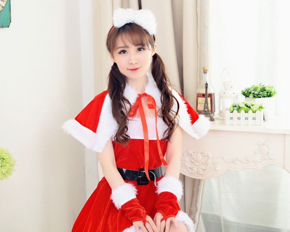 Womens Christmas Costumes Santa Dress With Cloak Headwear Full Sets