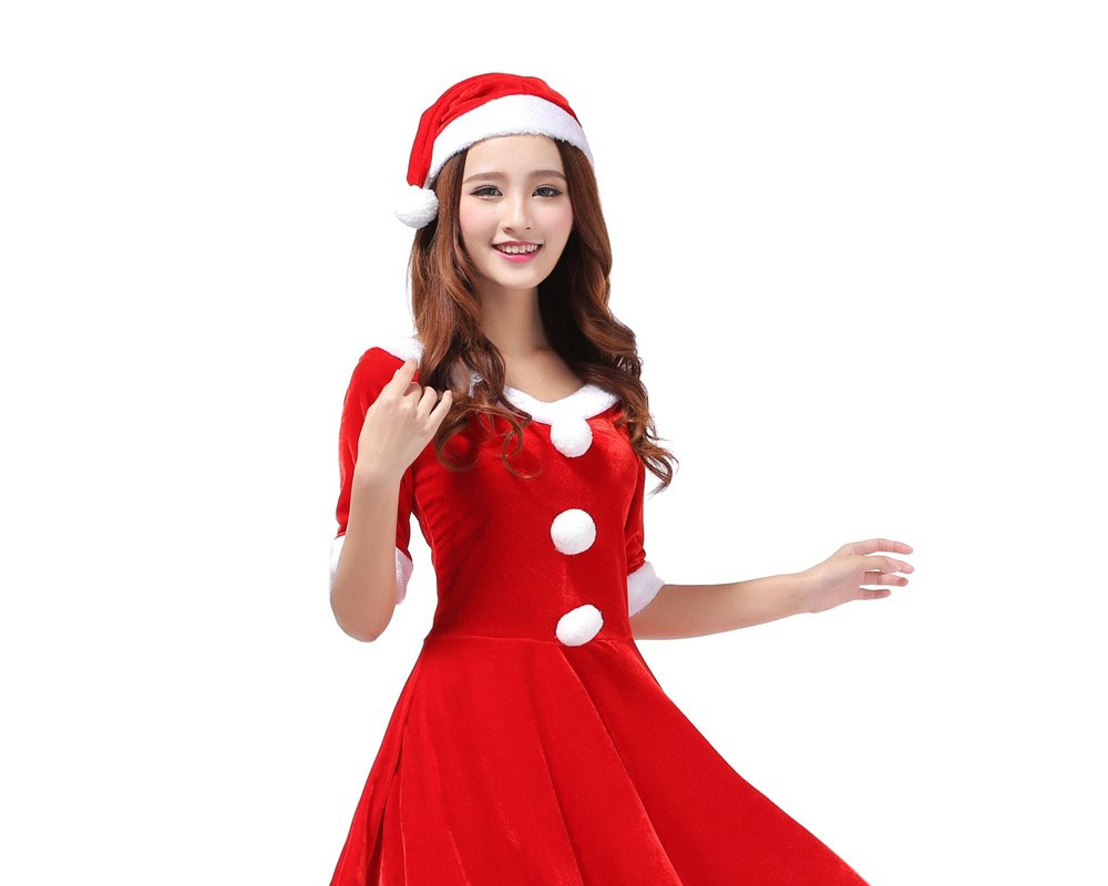 Womens Santa Outfit Costume Santa Dress With Hat
