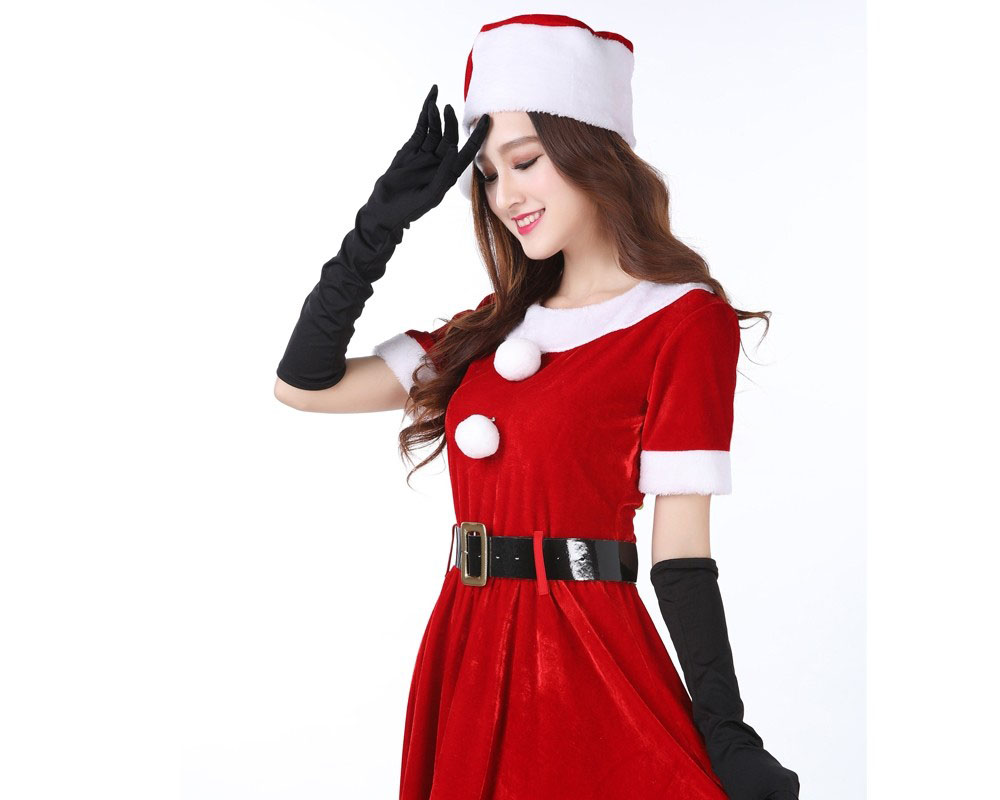 Mrs Claus Costume Womens Santa Outfit Dress With Gloves And Hat
