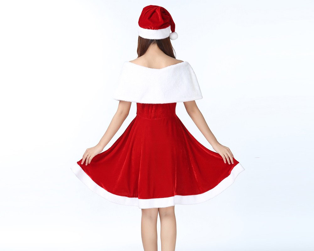 Womens Cute Santa Dress Mrs Claus Costume Outfit