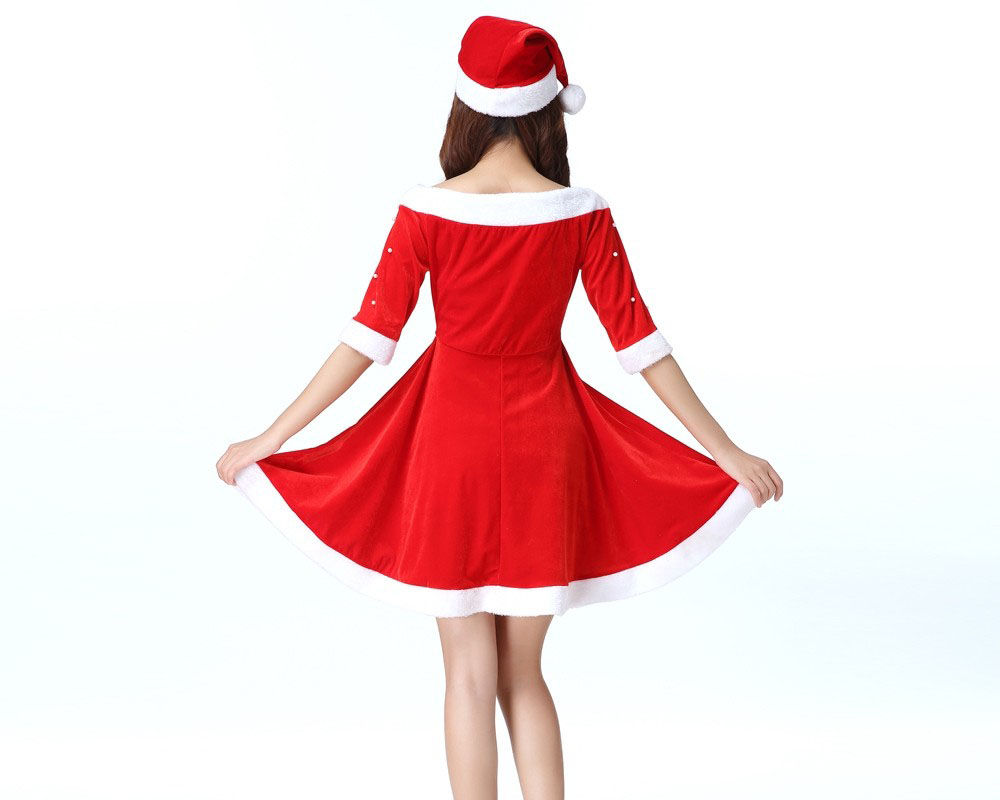 Santa Dress With Hat Women Christmas Costume Sets