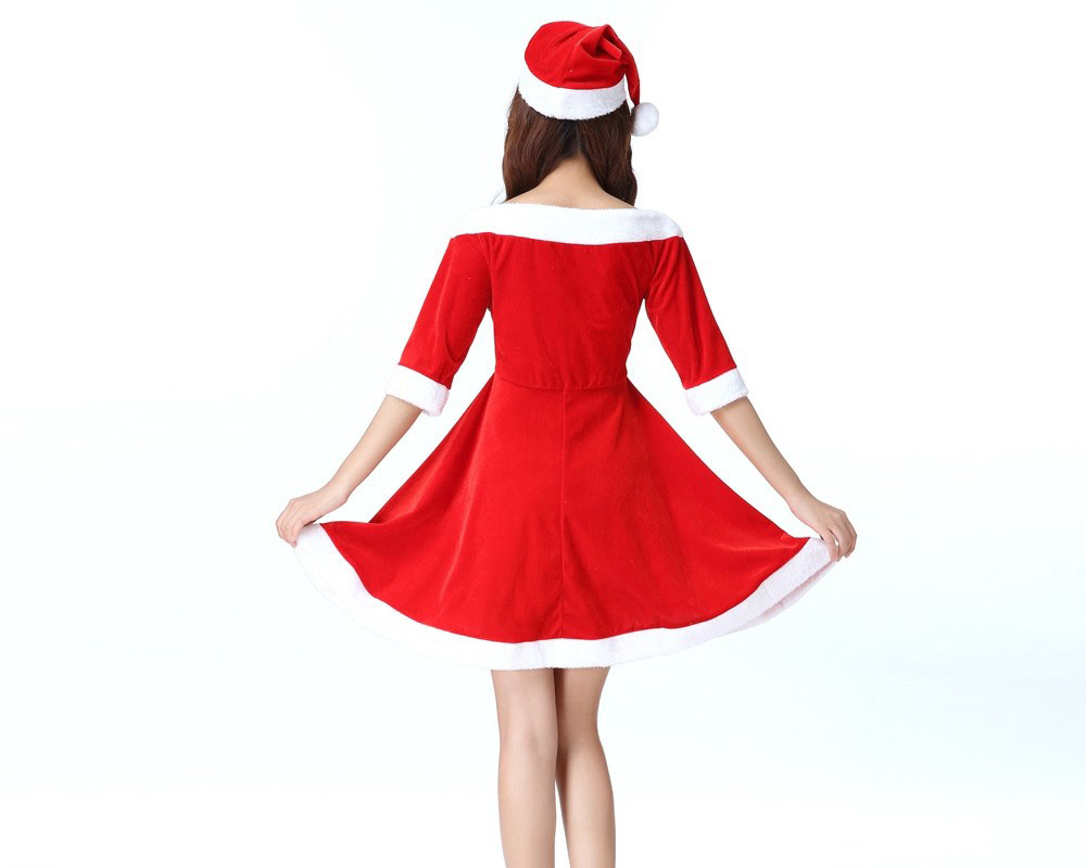 Womens Christmas Costumes Santa Dress With Hat Sets