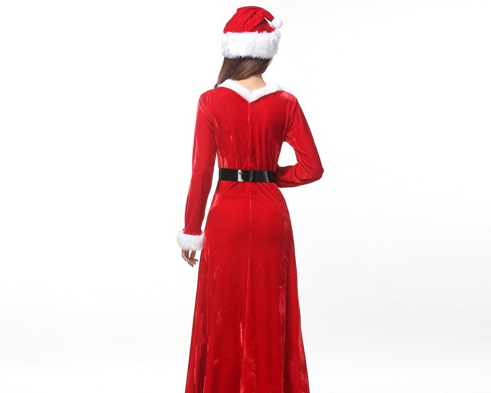 Christmas Costumes Womens Santa Long Dress Warm Outfit