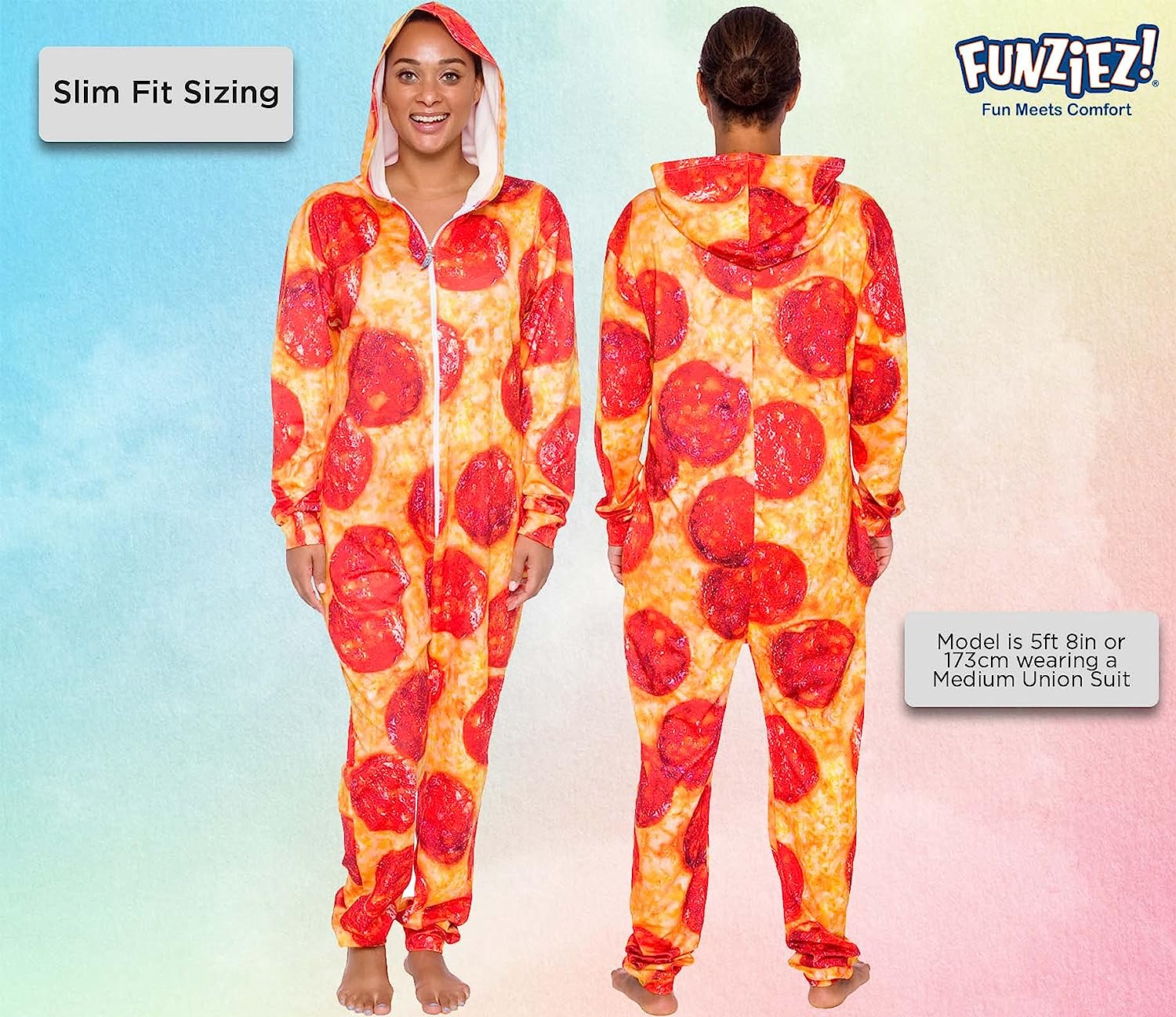 Adult Pepperoni Pizza Costume Long Sleeve Zip One Piece