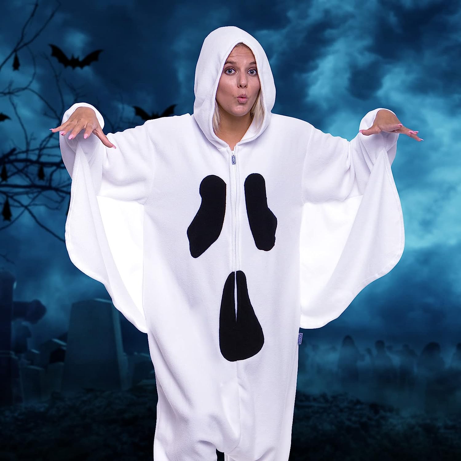 Spooky Ghost Onesie Halloween Costume Cosplay Suit for Women and Men